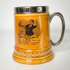 Vintage LORD NELSON Pottery Beer Stein Mug with Silver Rim made in England